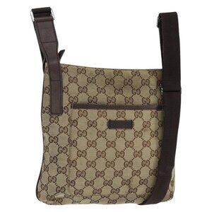 Authentic GUCCI GG Canvas Shoulder Bag Beige Silver 122793